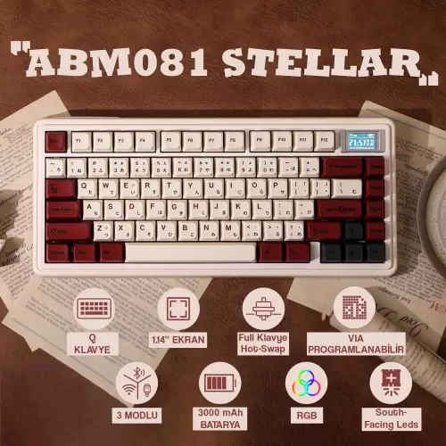 CIDOO ABM081 Stellar Esports RGB Mekanik 3 Mode Kablosuz Klavye (IVORY COFFY)